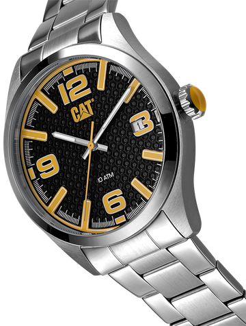 CAT H-Dial Black Lumi Calendar Yellow Batons Stainless Steel Men's Watch | QA.141.11.137